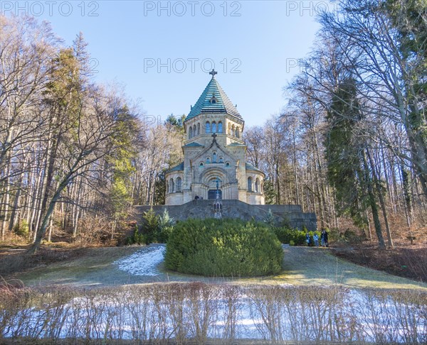 Winter votive chapel in Berg Castle Park above the spot on Lake Starnberg where King Ludwig II of Bavaria was found dead in 1886