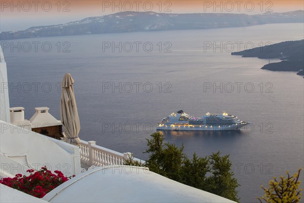 Ocean liner anchored off Fira