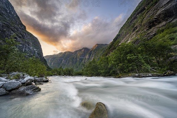 River Kjenndalselva in the glacial valley of the Kjenndalsbreen glacier