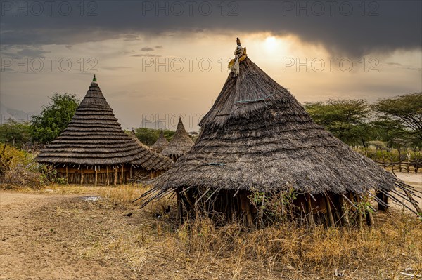Traditionally built huts of the Laarim tribe