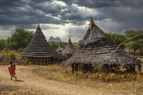 Traditionally built huts of the Laarim tribe