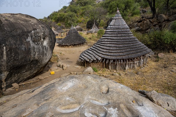 Traditionally built huts of the Laarim tribe