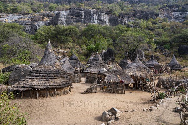 Traditionally built huts of the Laarim tribe