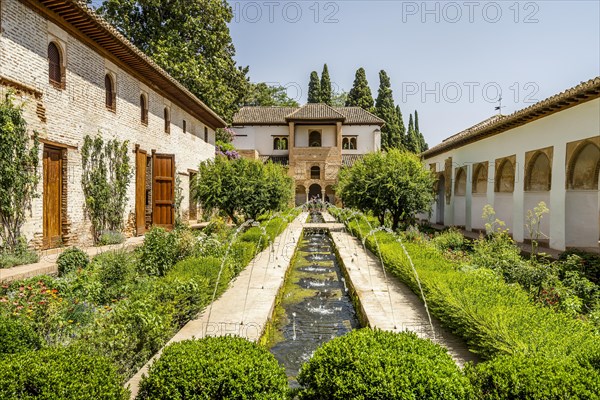 Generalife Moorish palace with green courtyard in Alhambra