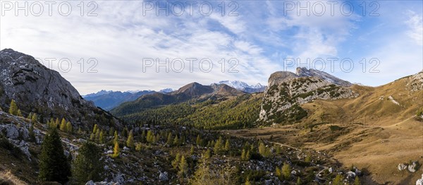 Panoramic view from Passo Valparola on glacier Marmolada