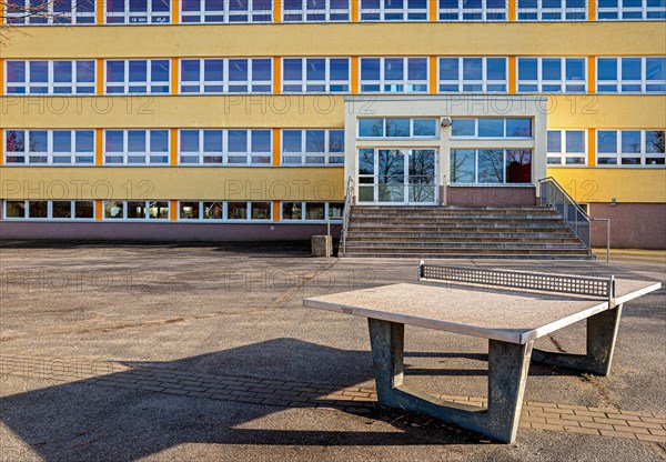 Pankow school with schoolyard and sports field during the Corona Lockdown