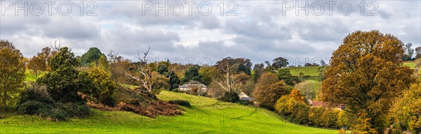 Panorama over Ugbrooke House and Gardens in Autumn Colors