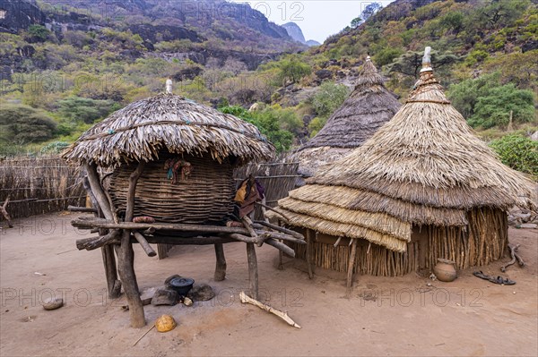 Traditionally built huts of the Laarim tribe