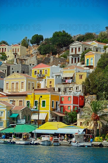 View of the colourful houses of Symi
