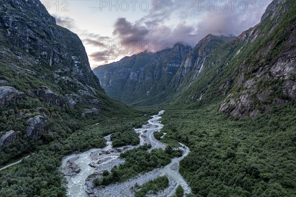 River Kjenndalselva in the glacial valley of the Kjenndalsbreen glacier