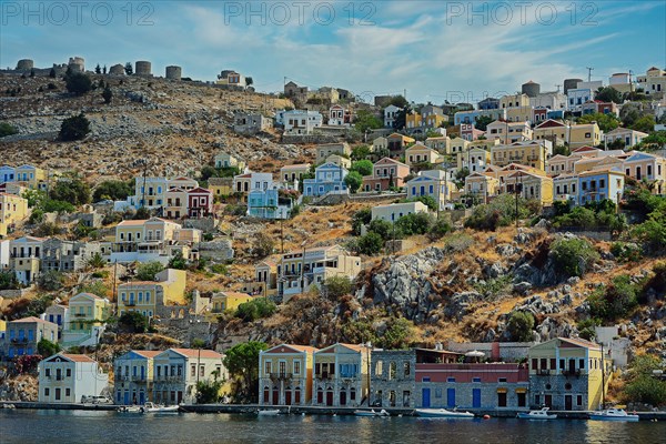 View of the hillside of Symi
