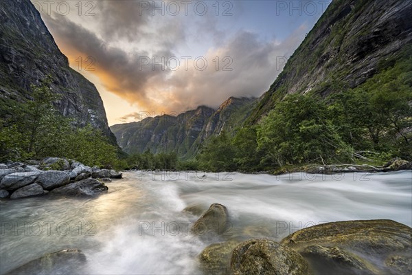 River Kjenndalselva in the glacial valley of the Kjenndalsbreen glacier