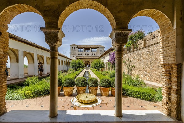 Generalife Moorish palace with green courtyard in Alhambra