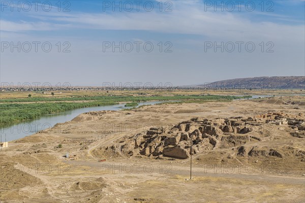 Overlook over the Tigris river from the Unesco site the old Assyrian town of Ashur or Assur