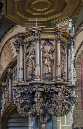 Baroque pulpit from 1641 in St. Peter's Cathedral