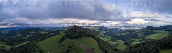 View over the Ifelt mountain towards the Central Plateau with Olten and Goesgen nuclear power plant