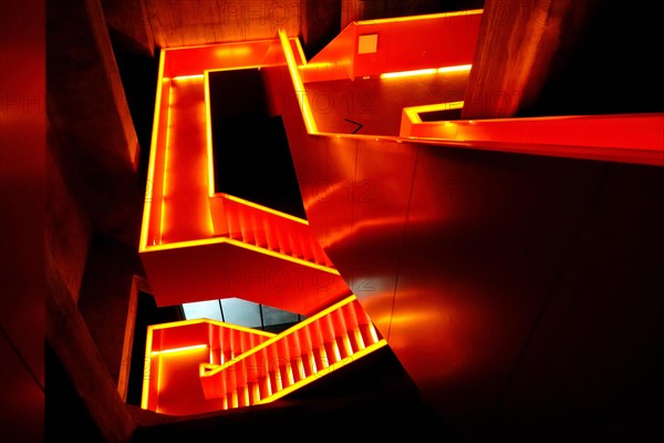 Illuminated staircase in the Ruhr Museum at Zeche Zollverein