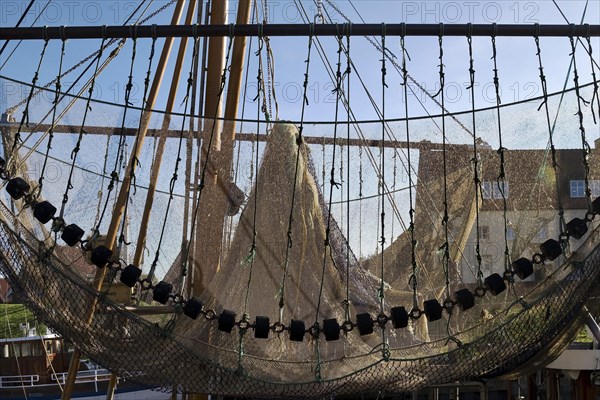 Fishing net from a crab cutter in the fishing harbour