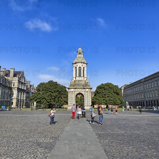 Visitors in front of Campanile