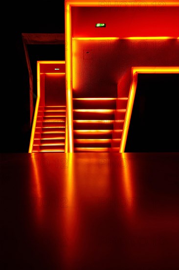 Illuminated staircase in the Ruhr Museum at Zeche Zollverein