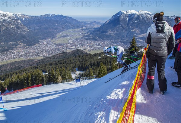Ski racer takes off for the Kandahar downhill run