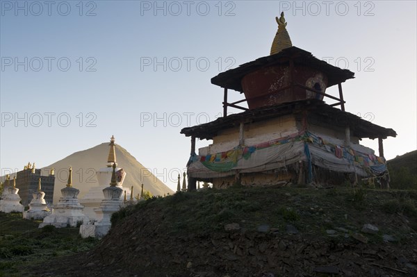 Choerten of a Tibetan monastery in the grassland of Tagong