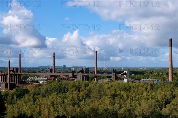 View of the coking plant's chimneys from the roof terrace of the Zollverein Coal Mine Visitors' Centre