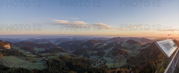 Panoramic view over the Jura Mountain Range to the Black Forest at sunrise