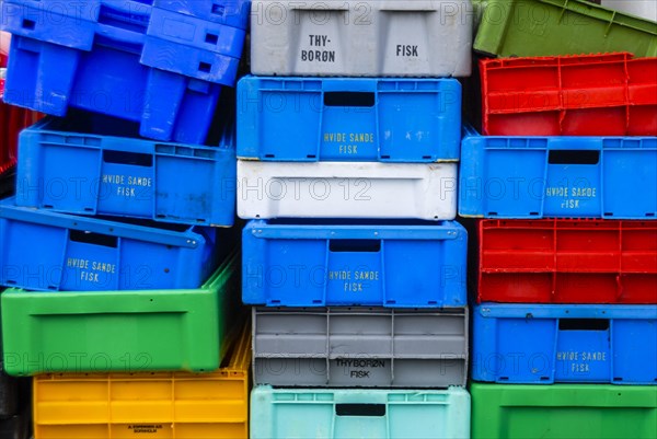 Colourful transport boxes for fish