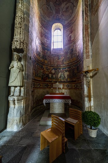 Interior of the Benedictine Convent of St. John in Mustair on the Swiss alps