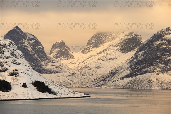Winter Scandinavian landscape by the fjord