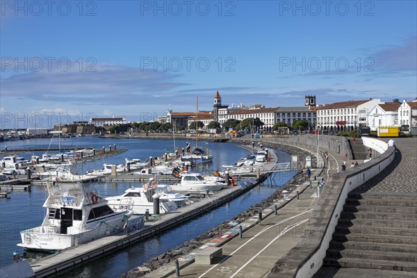 View over the marina and the promenade of Ponta Delgada