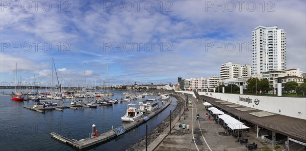 View over the marina and the promenade of Ponta Delgada