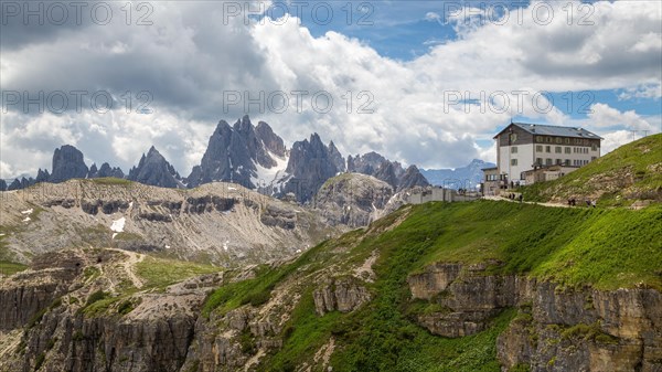 View of the Sesto Dolomites with Auronzo Hut