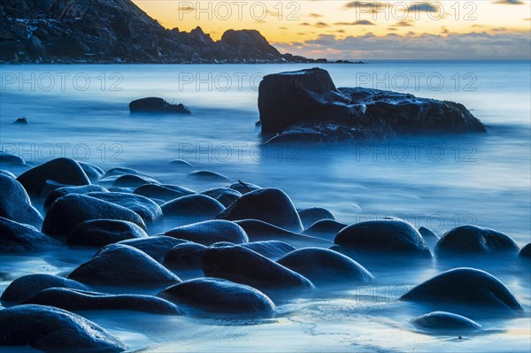 Winter Scandinavian landscape with stormy sea