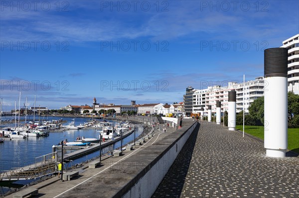 View over the marina and the promenade of Ponta Delgada