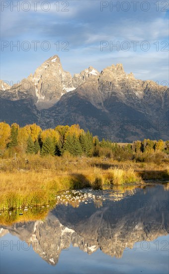 Autumn landscape with Grand Teton Range mountains