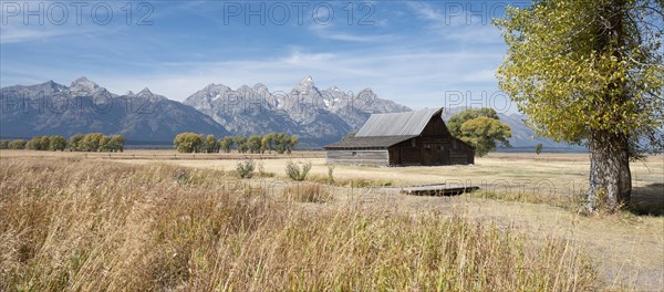 Historic old barn in front of the Teton Range