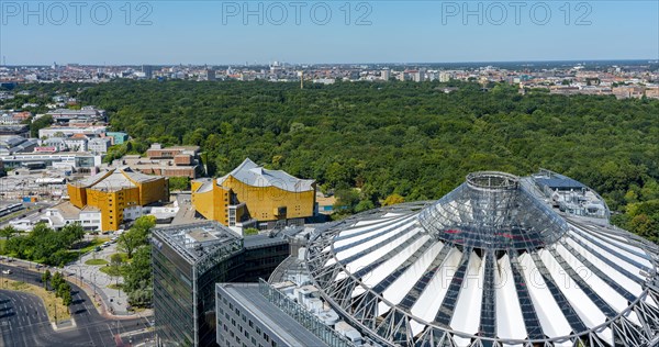 The roof of the Sony Center with the Philharmonie in Berlin's Tiergarten
