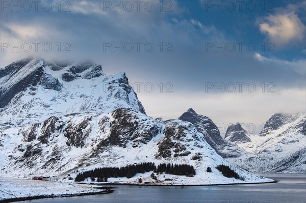 Winter Scandinavian landscape by the fjord