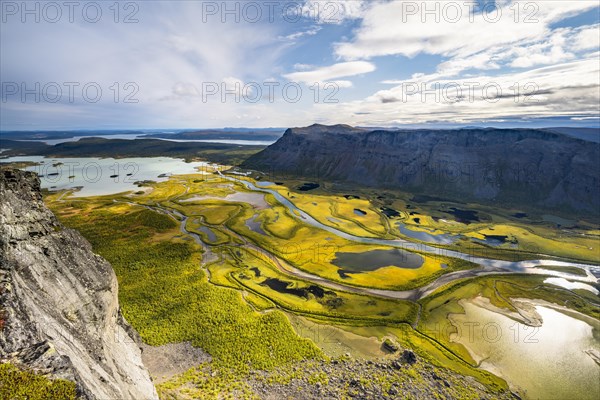 View from Skierffe mountain over the Rapadalen river delta