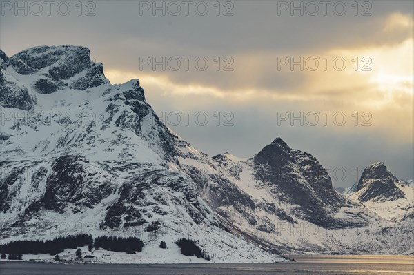 Winter Scandinavian landscape by the fjord