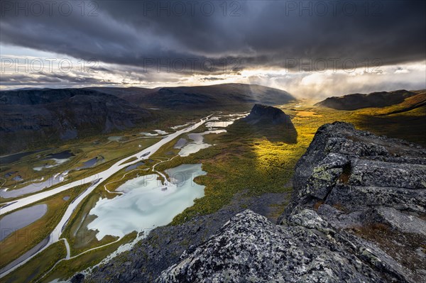 View from Skierffe mountain to Rapadalen valley and Nammatj mountain