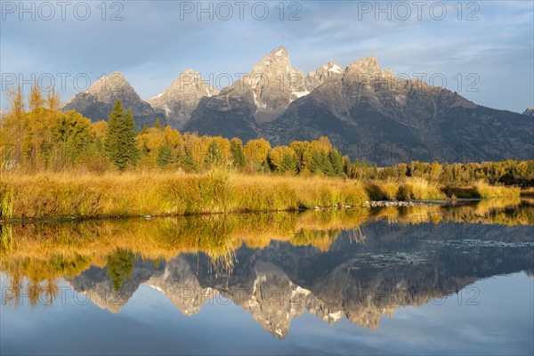 Autumn landscape with Grand Teton Range mountains