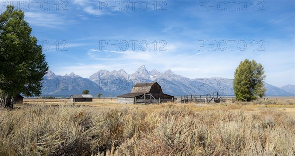 Historic old barn in front of the Teton Range