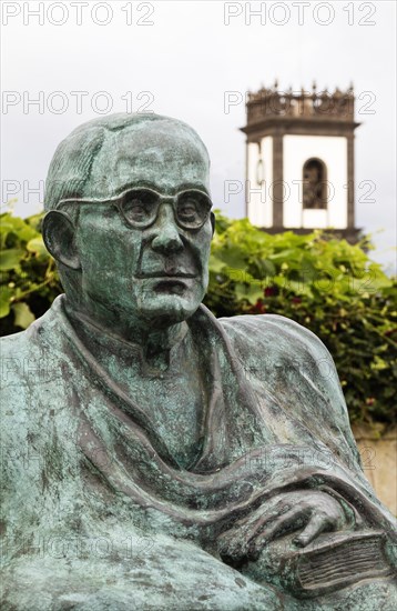 Monument to Prior Evaristo Carreiro Gouveia with Town Hall Tower