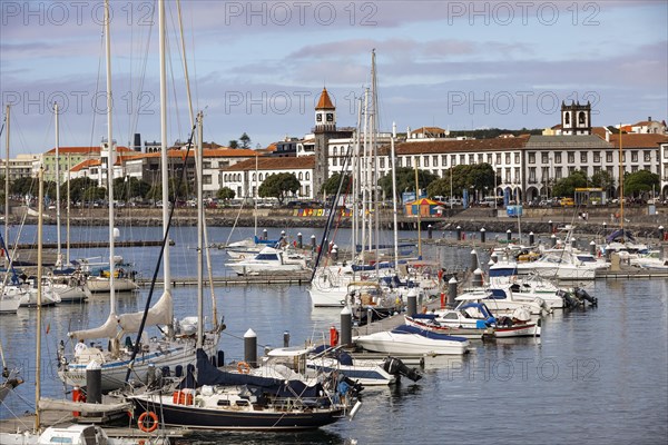 View over the marina and the promenade of Ponta Delgada