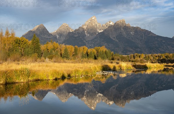 Autumn landscape with Grand Teton Range mountains