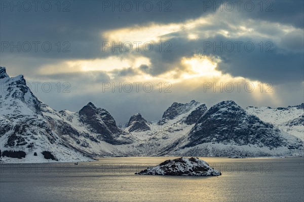 Winter Scandinavian landscape by the fjord