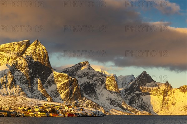 Winter Scandinavian landscape at sunrise